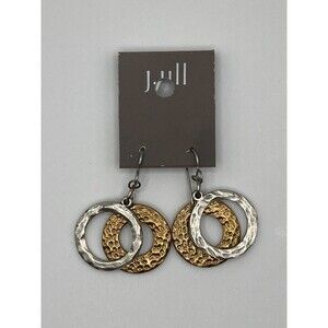 J JILL Mixed Metal Silver & Gold Tone Hammered Double Circle Dangle Earrings